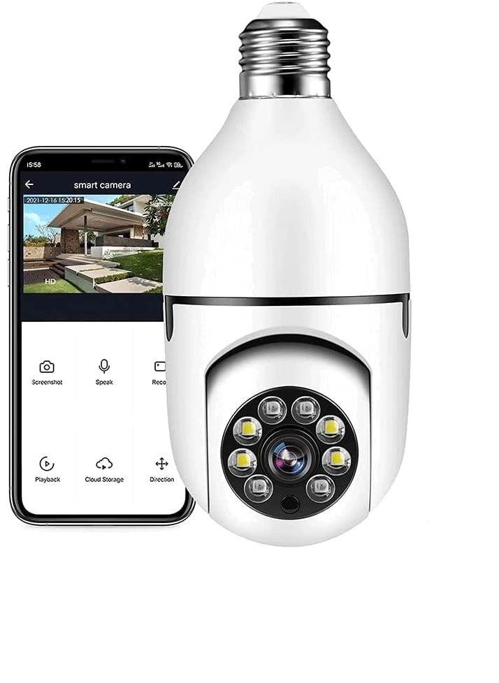 Wifi Wireless IP CCTV Security Light Vision Viewing Remote Indoor Bulb Shape 360 Degree PTZ Camera 1080p Auto Tracking Watch Live Streaming
