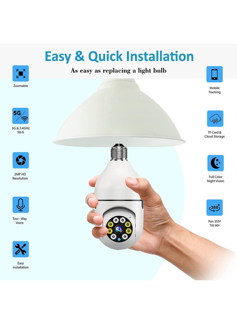 Wifi Wireless IP CCTV Security Light Vision Viewing Remote Indoor Bulb Shape 360 Degree PTZ Camera 1080p Auto Tracking Watch Live Streaming