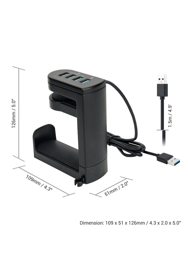 Headphone Stand with USB Charger, 360° Swivel Headset Hanger and Adjustable Springed Clamp, Under Desk Space Save Mount Fold Headset Holder with USB 3.0 x1 + USB 2.0 x3