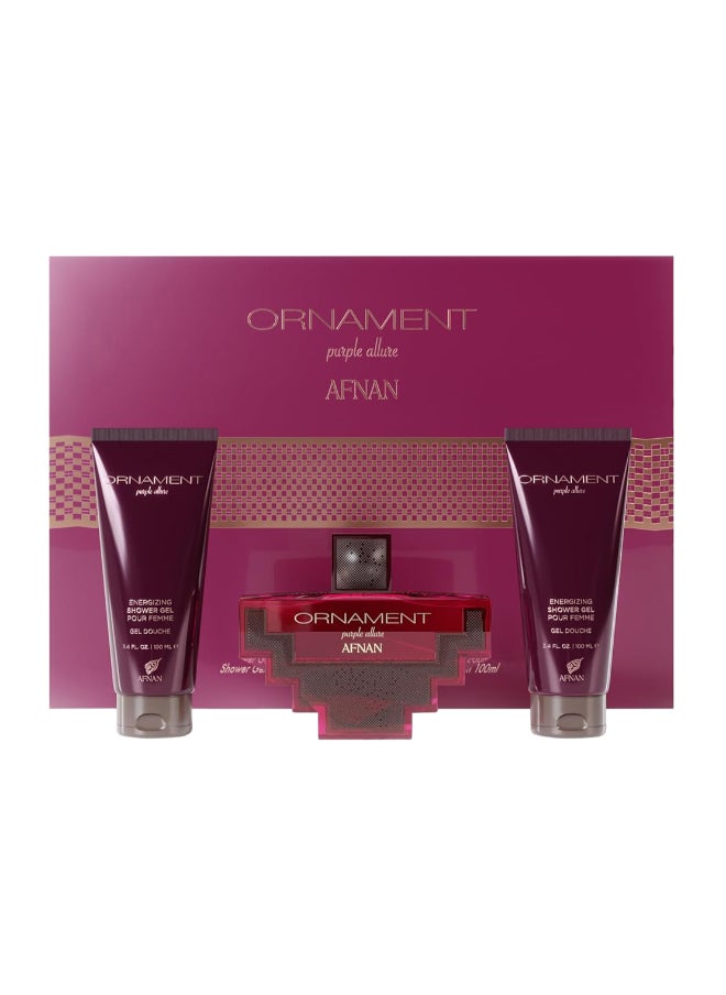 Gift Set Ornament Purple Allure  Eau De Parfum 100 Ml + Body Lotion 100 Ml + Shower Gel 100 Ml Perfume Gift Set For Women