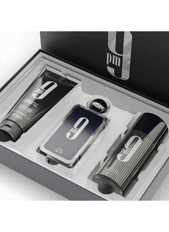 Gift Set 9 Pm Eau De Parfum 100 Ml + Deodorant 150 Ml + Shower Gel 150 Ml, Perfume Gift Set For Men