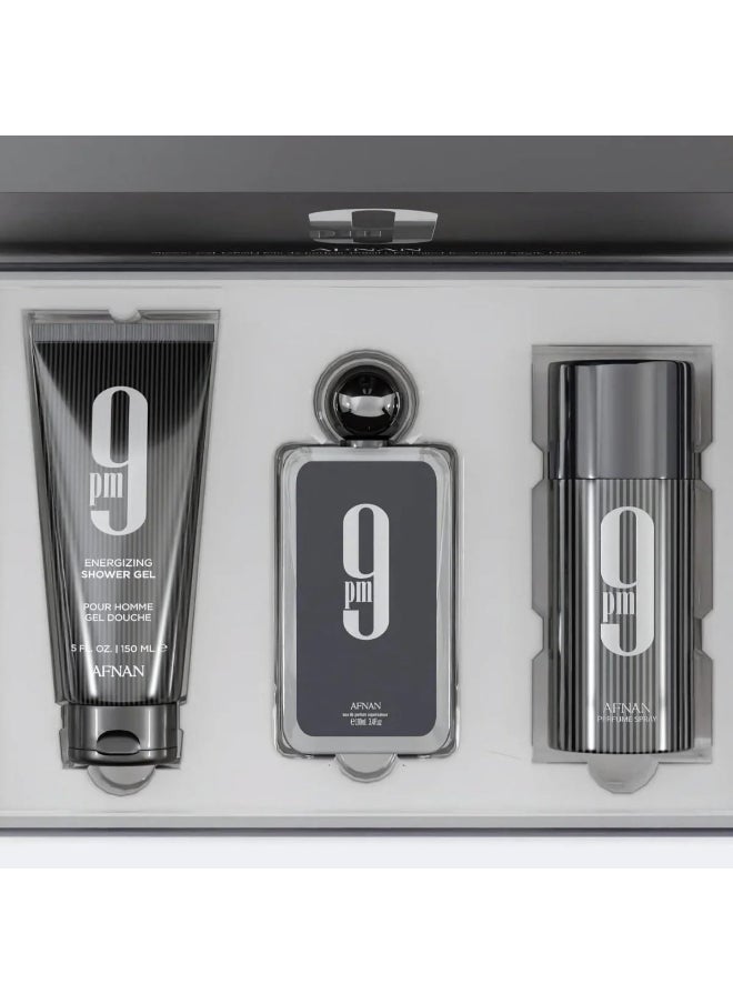 Gift Set 9 Pm Eau De Parfum 100 Ml + Deodorant 150 Ml + Shower Gel 150 Ml, Perfume Gift Set For Men
