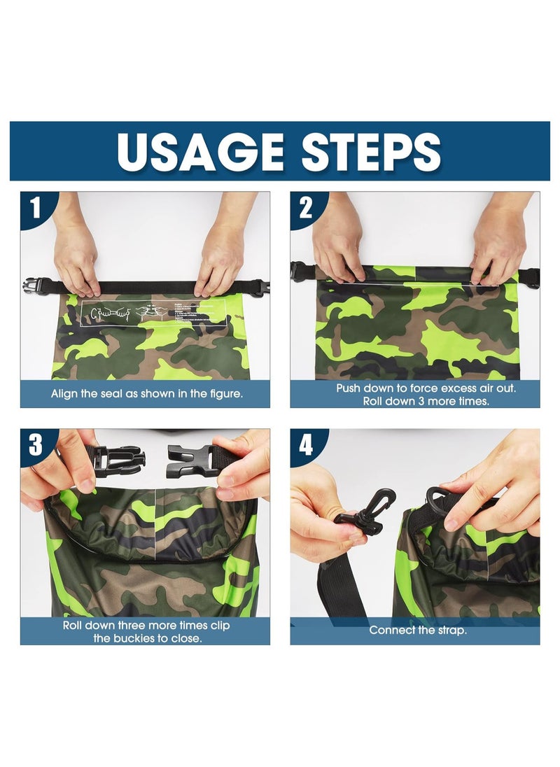 Waterproof Dry Bag 3 Pack Camouflage Roll Top Lightweight Dry Sack Backpack Bundle for Kayaking Floating Boating Swimming Rafting Fishing Camping Beach 5L&10L&15L