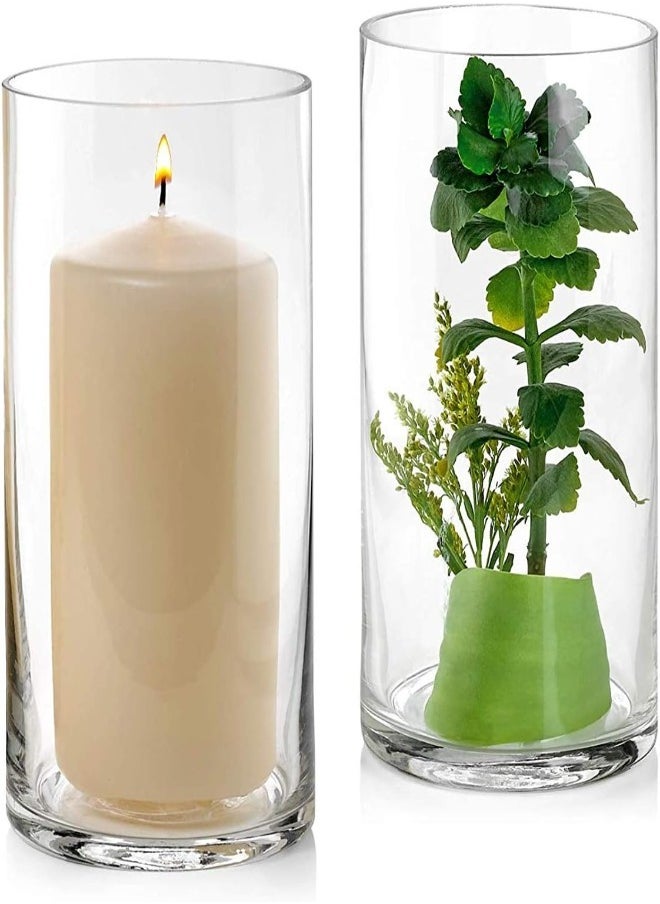 Set of 2 Clear Glass Cylinder Vases – 8 Inch Tall x 5 Inch Wide – Pillar Candle Holders, Floating Candle Vases or Flower Vases – Decorative Centerpieces for Weddings, Events & Home Décor