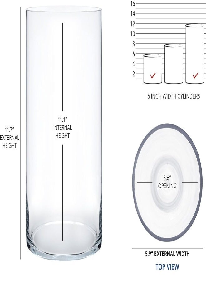 Clear Glass Cylinder Vase – 30cm Tall x 15cm Wide Flower Vase for Centerpieces, Weddings, Events & Home Decor – Large Decorative Table Vase for Floral Arrangements & Candles