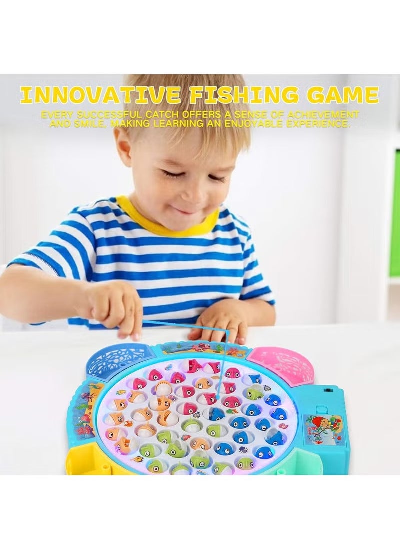 Magnetic Fishing Games Set - Educational Toddler & Kids Fishing Toys | 45 Fish, 4 Poles, Rotating Board with Music & LED | Ideal Go Fish Toy for Fun! (Pink)