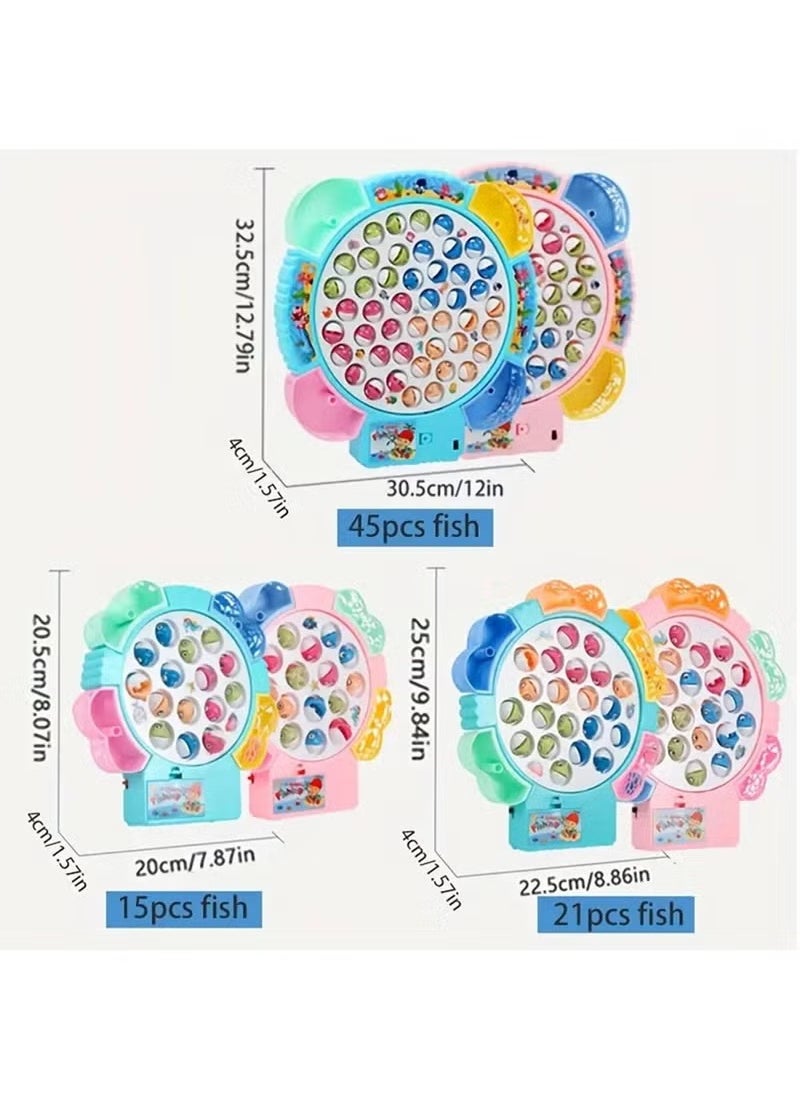 Magnetic Fishing Games Set - Educational Toddler & Kids Fishing Toys | 45 Fish, 4 Poles, Rotating Board with Music & LED | Ideal Go Fish Toy for Fun! (Pink)