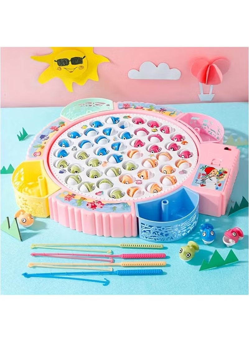 Magnetic Fishing Games Set - Educational Toddler & Kids Fishing Toys | 45 Fish, 4 Poles, Rotating Board with Music & LED | Ideal Go Fish Toy for Fun! (Pink)