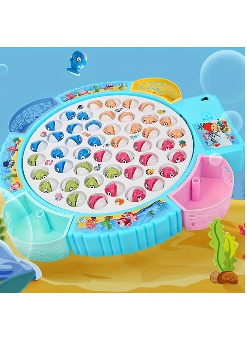 Magnetic Fishing Games Set - Educational Toddler & Kids Fishing Toys | 45 Fish, 4 Poles, Rotating Board with Music & LED | Ideal Go Fish Toy for Fun! (Pink)