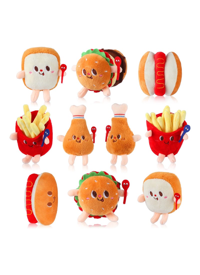 10PCS Food Plush Toy, Simulation Hamburger Hot Dog French Fries Chicken Thigh Bread Food Plushies, Cute Food Stuffed Animals Small Food Plush Keychain, for Food Themed Party Birthday Gifts Backpack