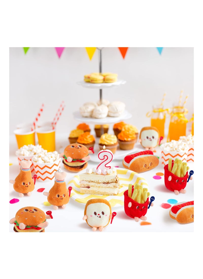 10PCS Food Plush Toy, Simulation Hamburger Hot Dog French Fries Chicken Thigh Bread Food Plushies, Cute Food Stuffed Animals Small Food Plush Keychain, for Food Themed Party Birthday Gifts Backpack