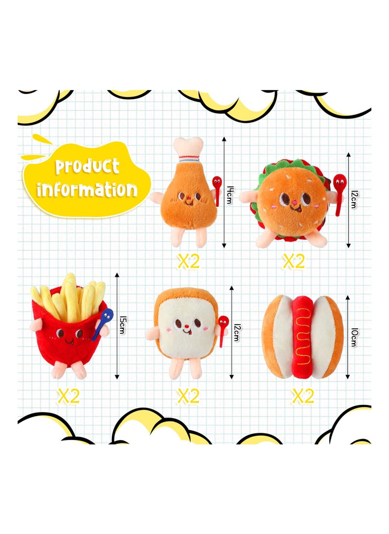 10PCS Food Plush Toy, Simulation Hamburger Hot Dog French Fries Chicken Thigh Bread Food Plushies, Cute Food Stuffed Animals Small Food Plush Keychain, for Food Themed Party Birthday Gifts Backpack