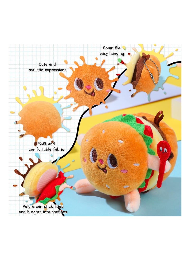 10PCS Food Plush Toy, Simulation Hamburger Hot Dog French Fries Chicken Thigh Bread Food Plushies, Cute Food Stuffed Animals Small Food Plush Keychain, for Food Themed Party Birthday Gifts Backpack