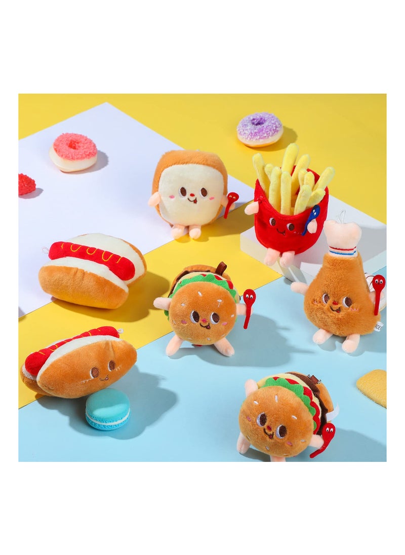 10PCS Food Plush Toy, Simulation Hamburger Hot Dog French Fries Chicken Thigh Bread Food Plushies, Cute Food Stuffed Animals Small Food Plush Keychain, for Food Themed Party Birthday Gifts Backpack