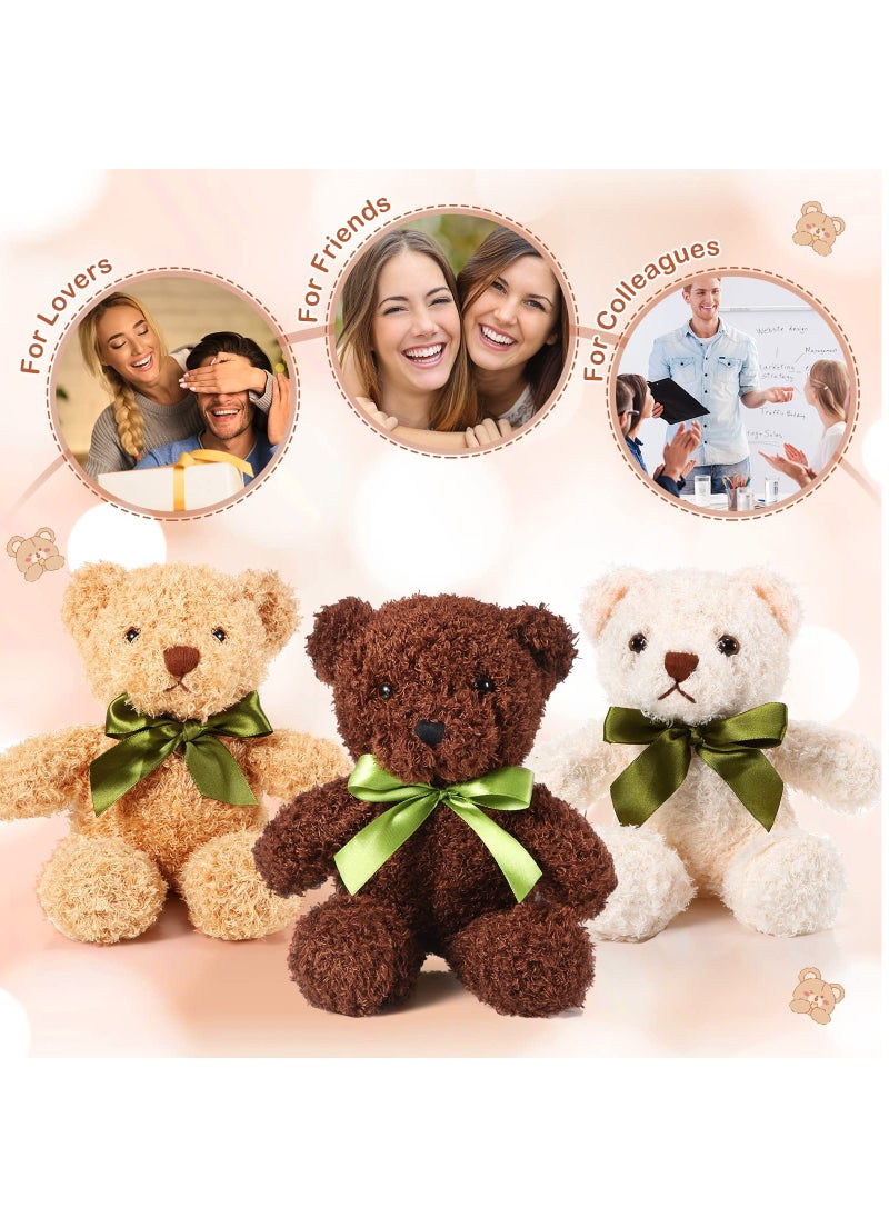 6Pcs Plush Bears Bulk, 10 Inch Small Plush Bear Stuffed Bears with Bow Tie Bear Toys for Birthday Baby Shower Party Favor Gift