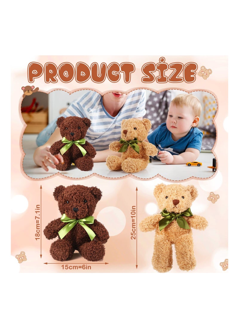 6Pcs Plush Bears Bulk, 10 Inch Small Plush Bear Stuffed Bears with Bow Tie Bear Toys for Birthday Baby Shower Party Favor Gift