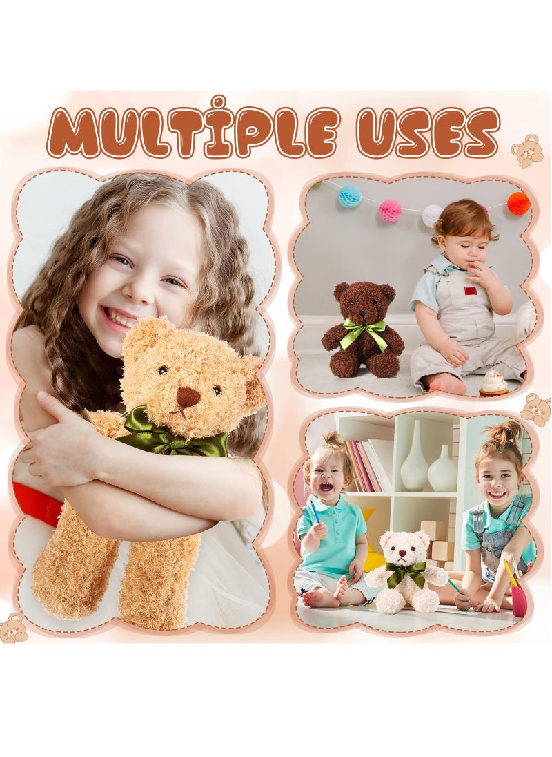 6Pcs Plush Bears Bulk, 10 Inch Small Plush Bear Stuffed Bears with Bow Tie Bear Toys for Birthday Baby Shower Party Favor Gift