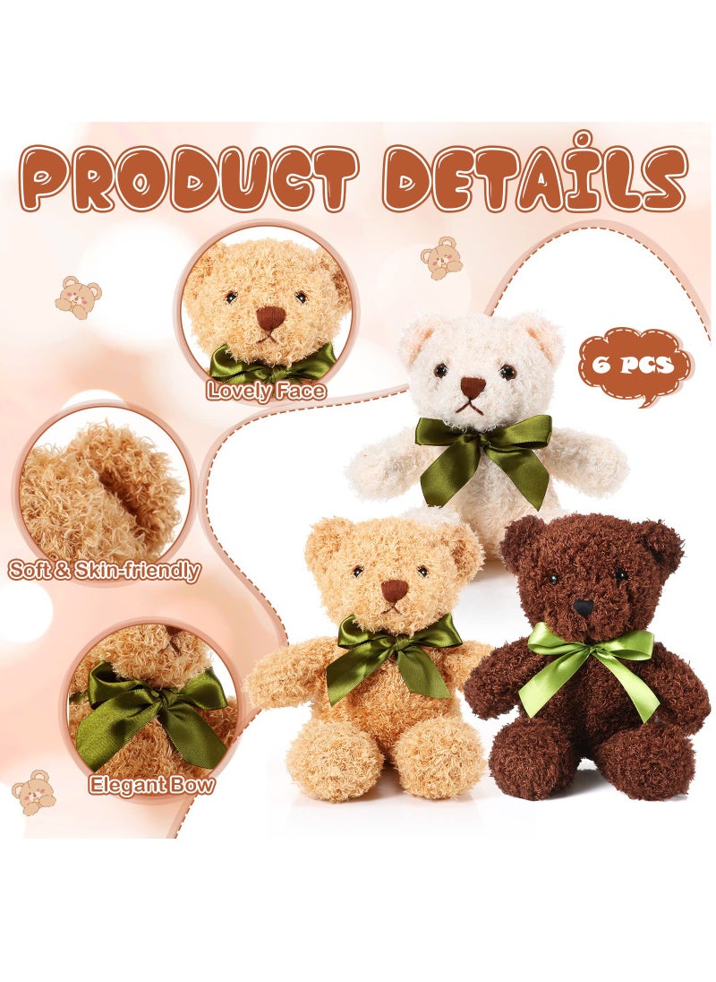 6Pcs Plush Bears Bulk, 10 Inch Small Plush Bear Stuffed Bears with Bow Tie Bear Toys for Birthday Baby Shower Party Favor Gift