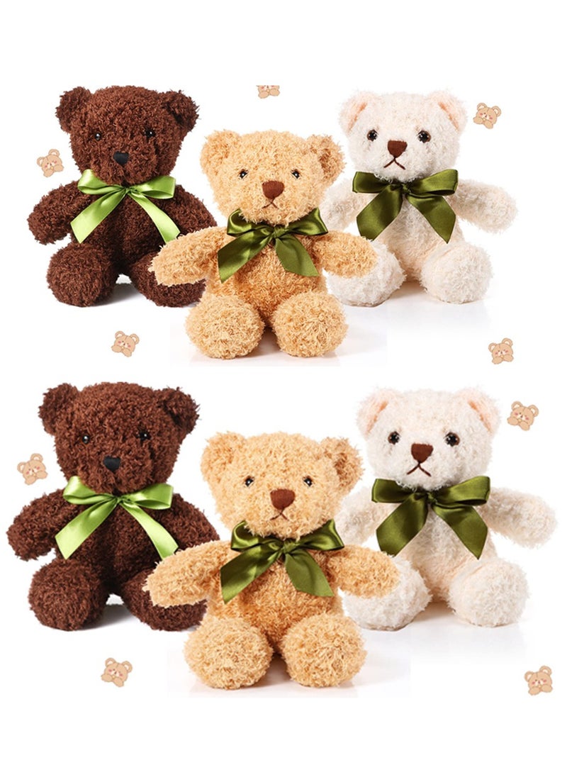 6Pcs Plush Bears Bulk, 10 Inch Small Plush Bear Stuffed Bears with Bow Tie Bear Toys for Birthday Baby Shower Party Favor Gift