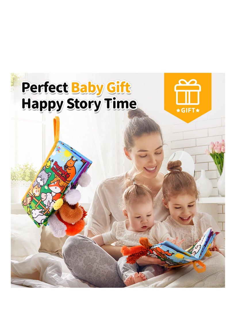 Baby Cloth Books, Touch & Feel Crinkle Soft Books, for Infants Babies, Toddler Early Educational Interactive Stroller Toys, Baby Girl & Boy Gift(Plush Tails)