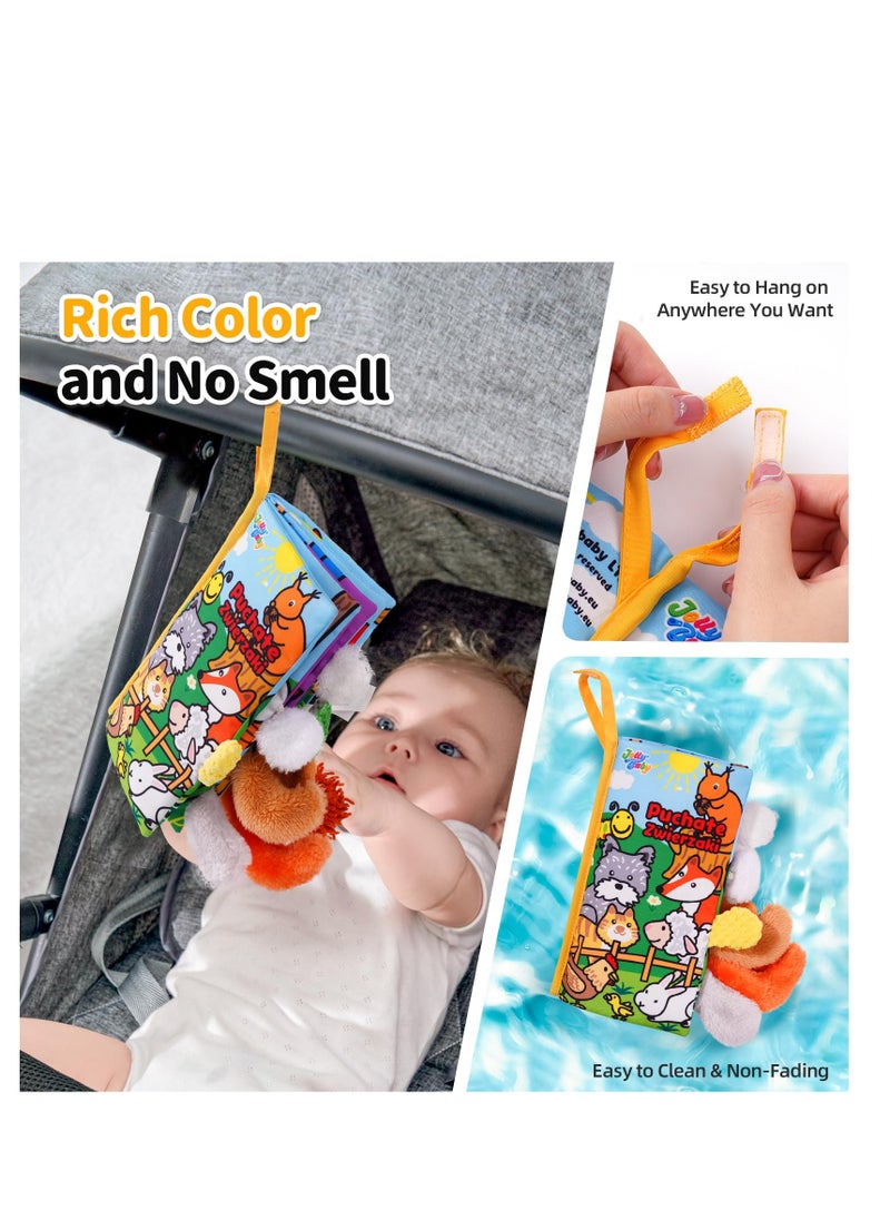 Baby Cloth Books, Touch & Feel Crinkle Soft Books, for Infants Babies, Toddler Early Educational Interactive Stroller Toys, Baby Girl & Boy Gift(Plush Tails)