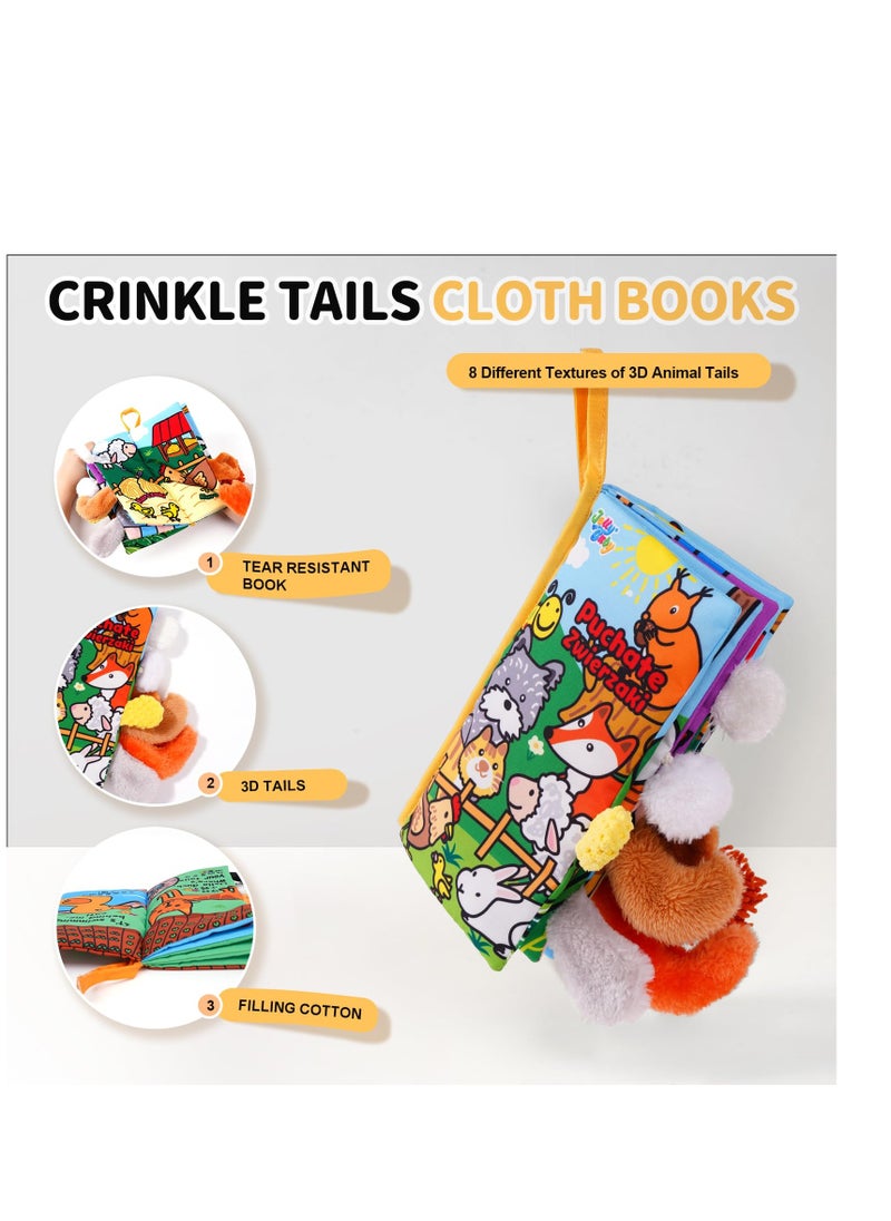 Baby Cloth Books, Touch & Feel Crinkle Soft Books, for Infants Babies, Toddler Early Educational Interactive Stroller Toys, Baby Girl & Boy Gift(Plush Tails)