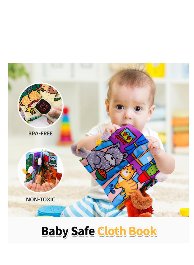Baby Cloth Books, Touch & Feel Crinkle Soft Books, for Infants Babies, Toddler Early Educational Interactive Stroller Toys, Baby Girl & Boy Gift(Plush Tails)