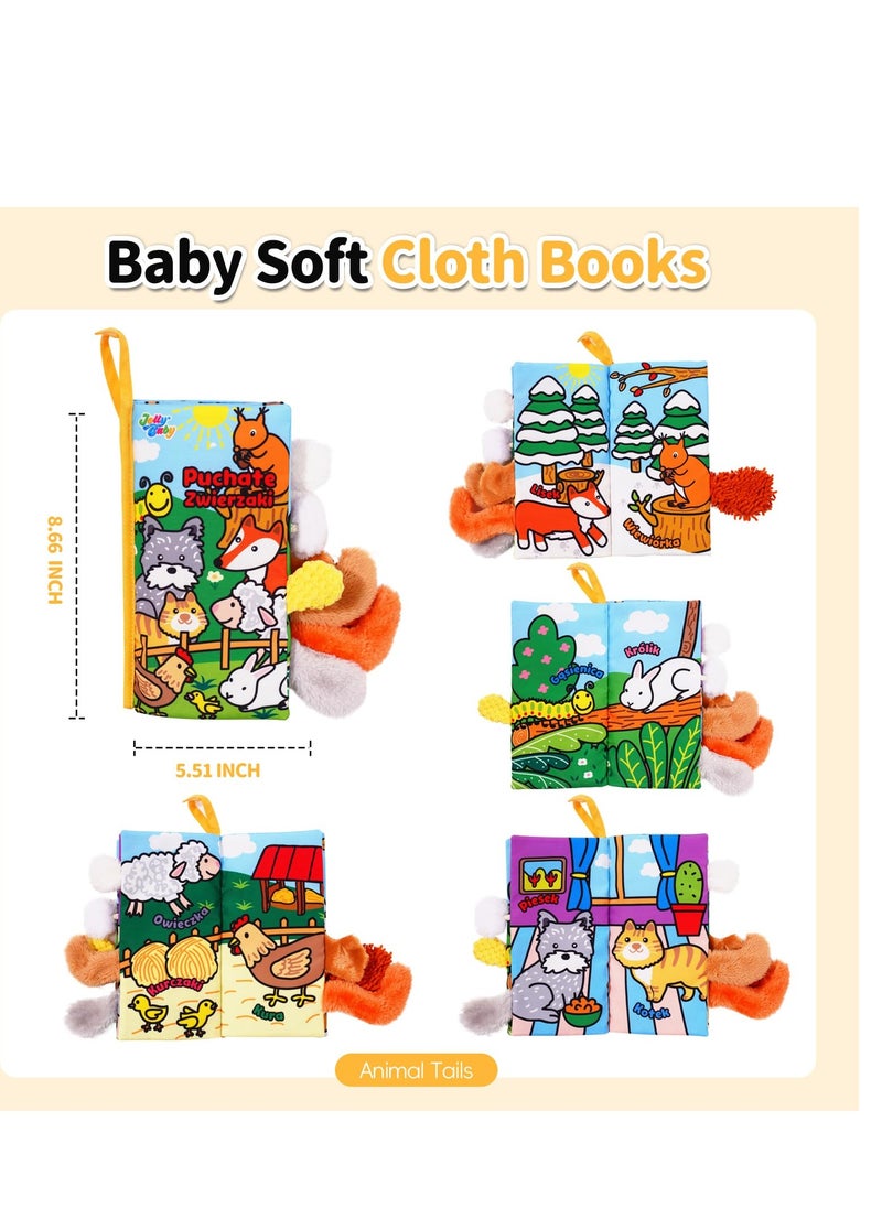 Baby Cloth Books, Touch & Feel Crinkle Soft Books, for Infants Babies, Toddler Early Educational Interactive Stroller Toys, Baby Girl & Boy Gift(Plush Tails)