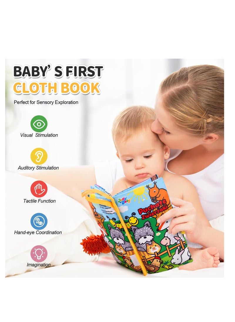 Baby Cloth Books, Touch & Feel Crinkle Soft Books, for Infants Babies, Toddler Early Educational Interactive Stroller Toys, Baby Girl & Boy Gift(Plush Tails)