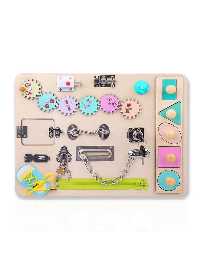 Wooden Montessori Busy Board for Toddlers, Sensory Play Set for Preschool Learning, Educational Toys for 3-Year-Olds, Ideal Sensory Activity for Children with Autism.