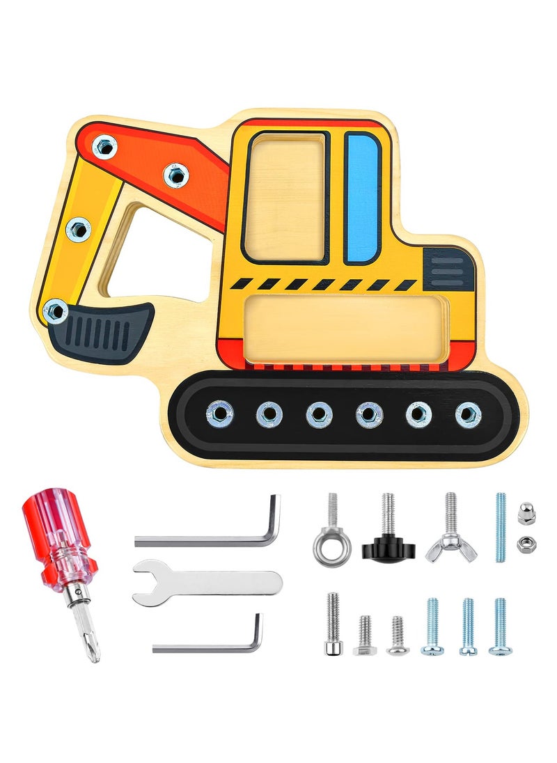SYOSI Montessori Wooden Toy, Screw Driver Board for Kids Screw Board Pedagogical Skill Toy Educational Toys for 3 4 5 Years Old Kids Fine Motor Skills Toys (Excavator)
