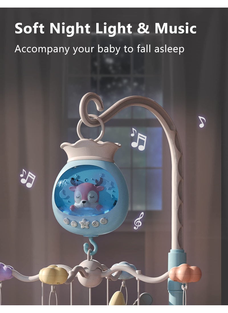 Baby Crib Mobile with Music and Lights, Baby Mobile for Crib with Remote Control, Hanging Rotating Animal Rattles, Nursery Decor Baby Shower Gift for Boys & Girls