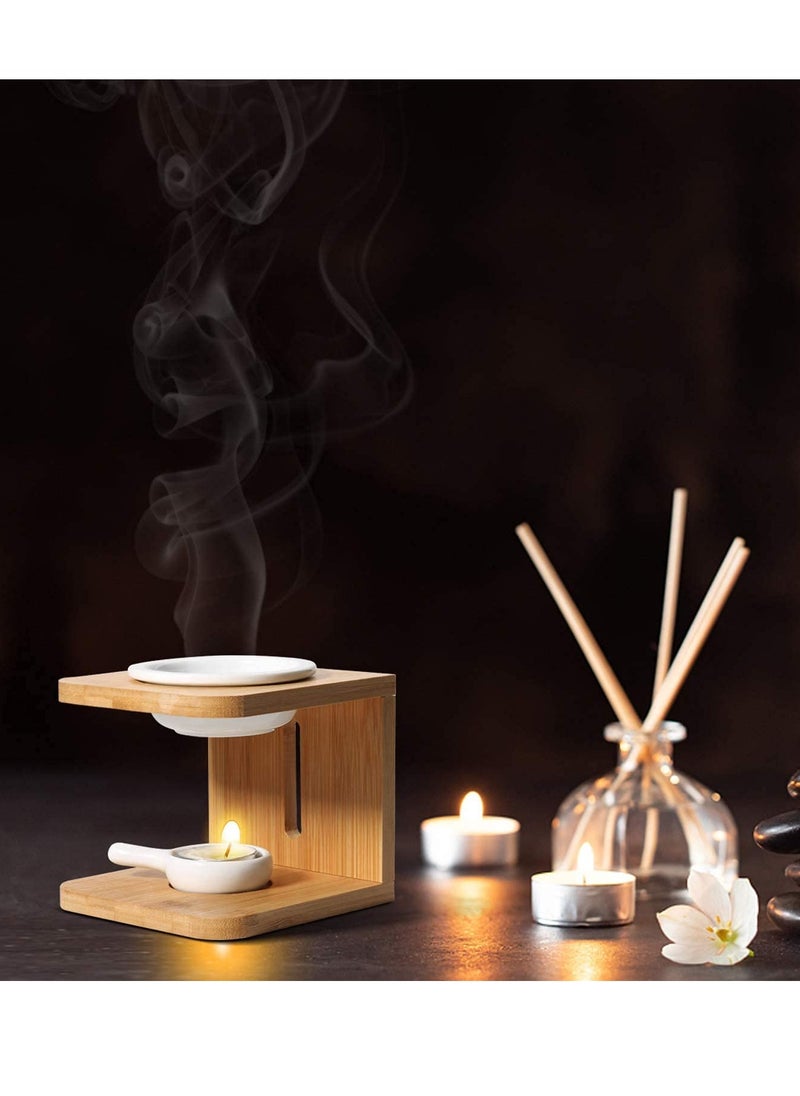 Wooden Essential Oil Burner, Scented Wax Melt Burner with Candle Holder, Aroma Burner Oil Diffuser Candle Tea light Oil Warmer Yoga Spa Home Bedroom Decor Gift