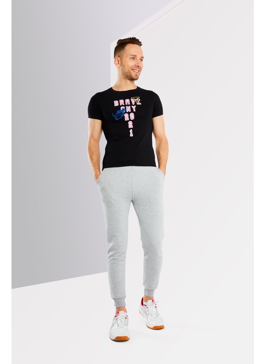 Men Crew Neck Short Sleeve Graphic And Embroidered T Shirt, Black