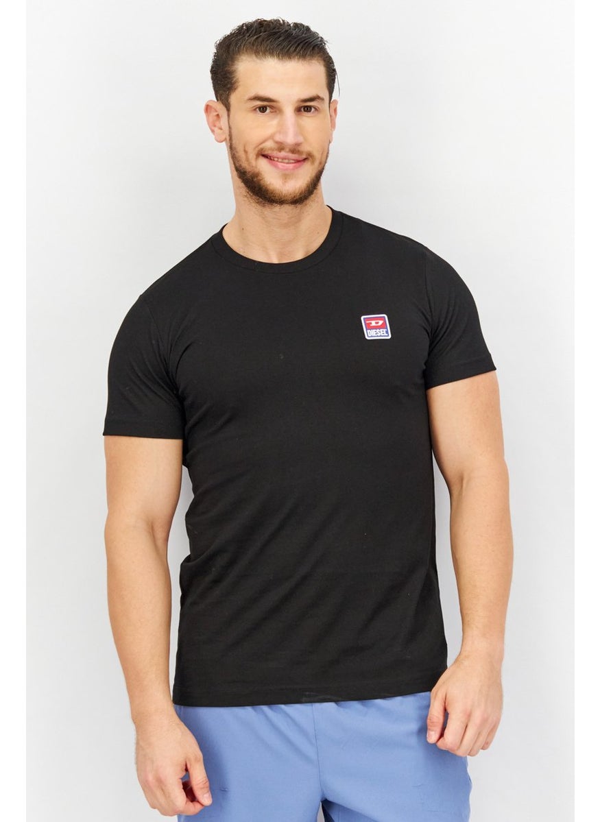 Men Crew Neck Short Sleeves Embroidered Logo T-shirt, Black