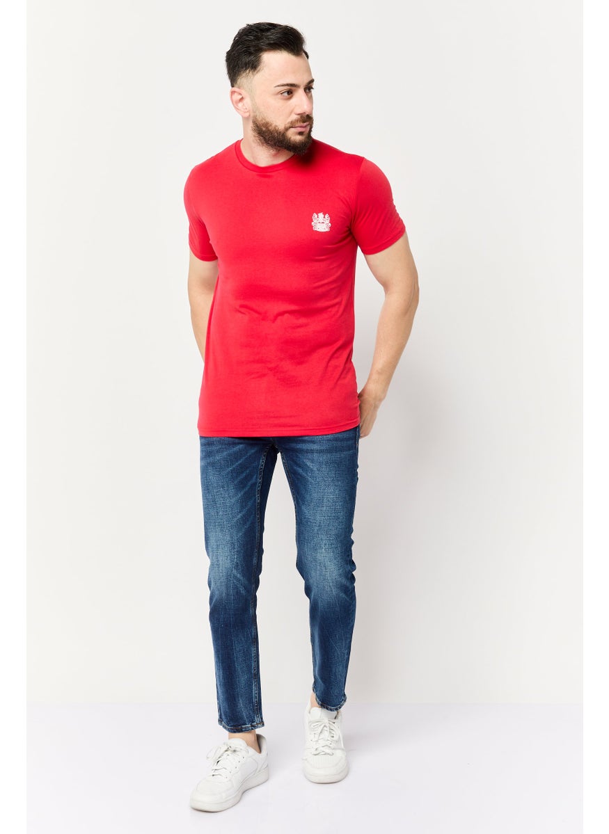 Men Crew Neck Short Sleeve Graphic Print T-Shirt, Red