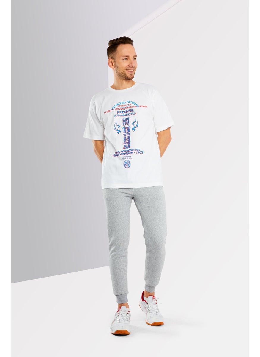 Men Crew Neck Short Sleeve Graphic Print T shirt, White/Blue Combo