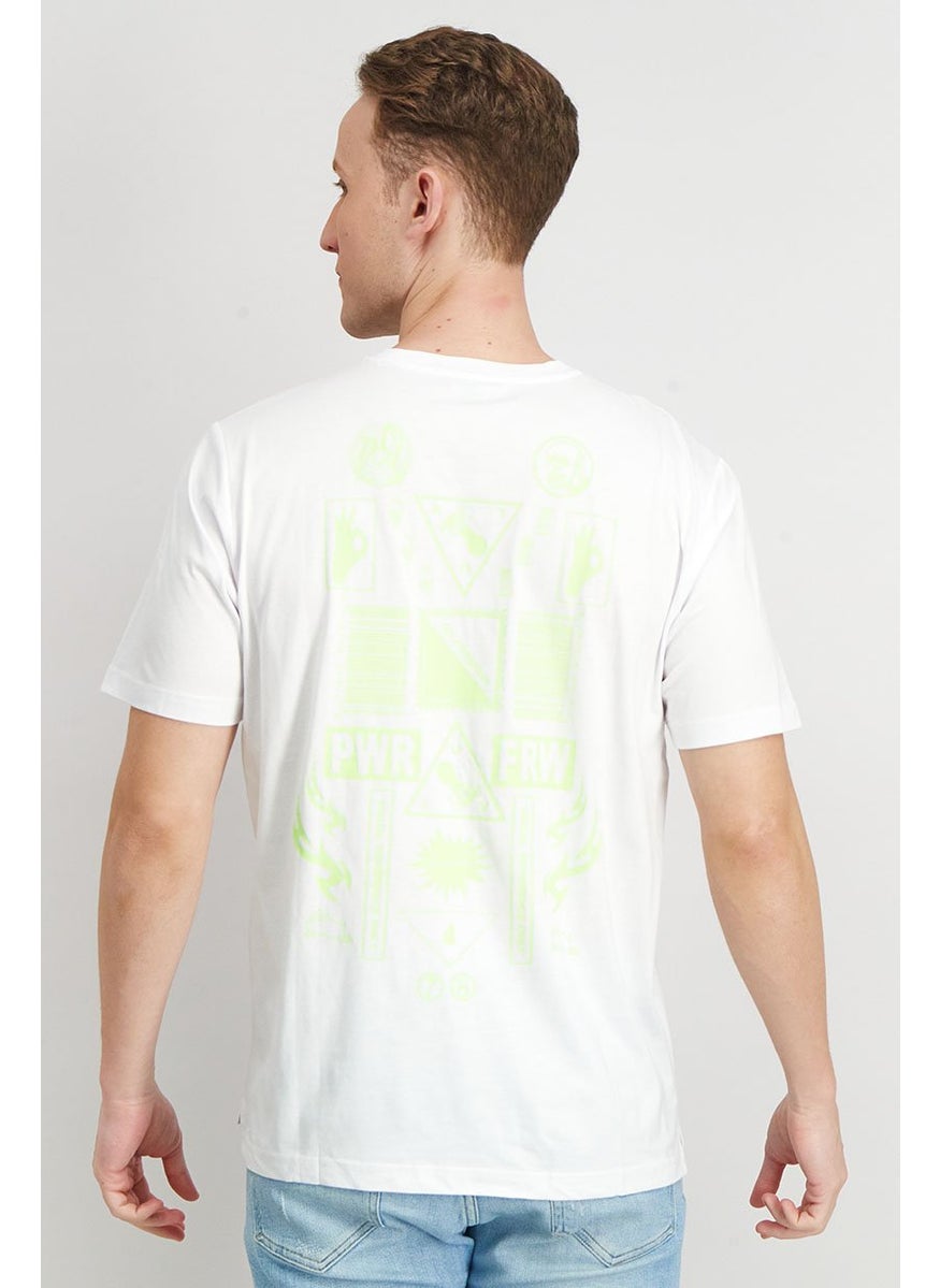 Men Crew Neck Short Sleeve Brand Logo T-Shirt, White
