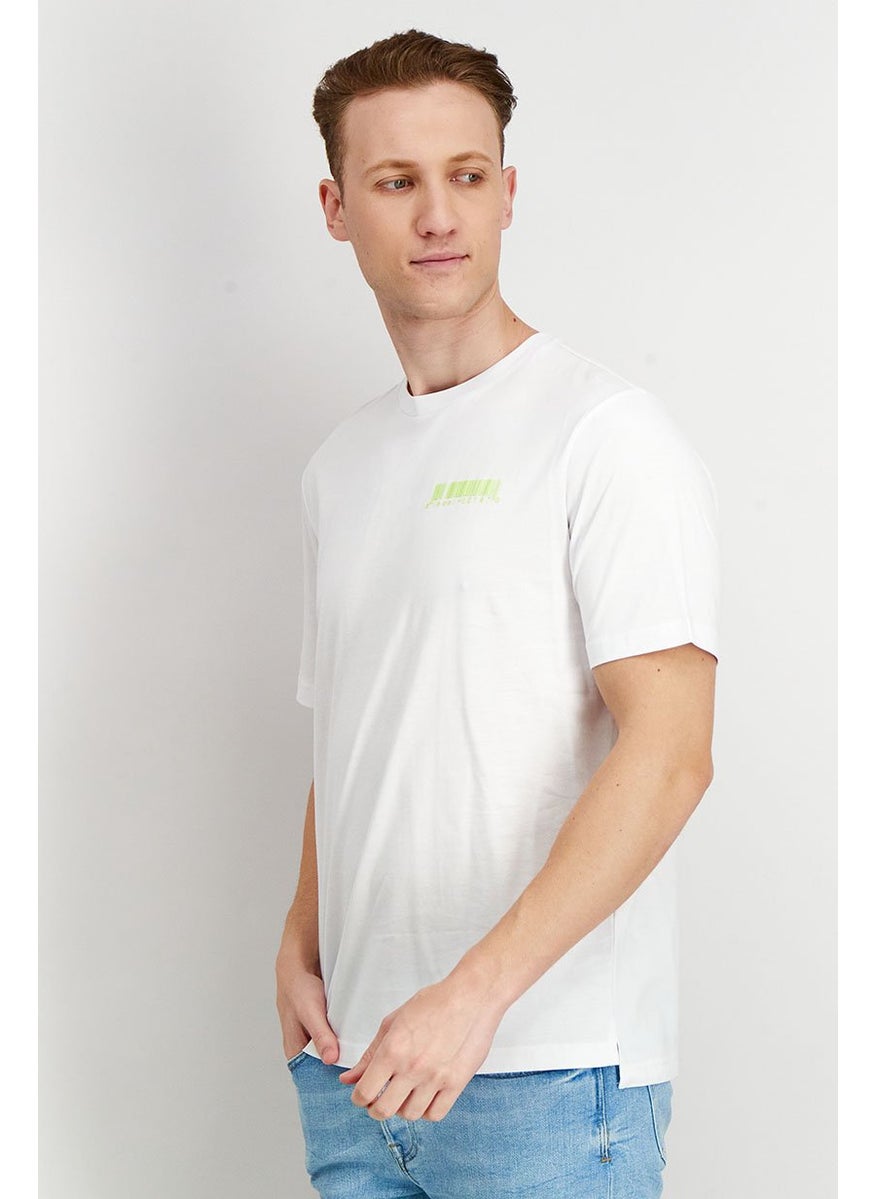 Men Crew Neck Short Sleeve Brand Logo T-Shirt, White