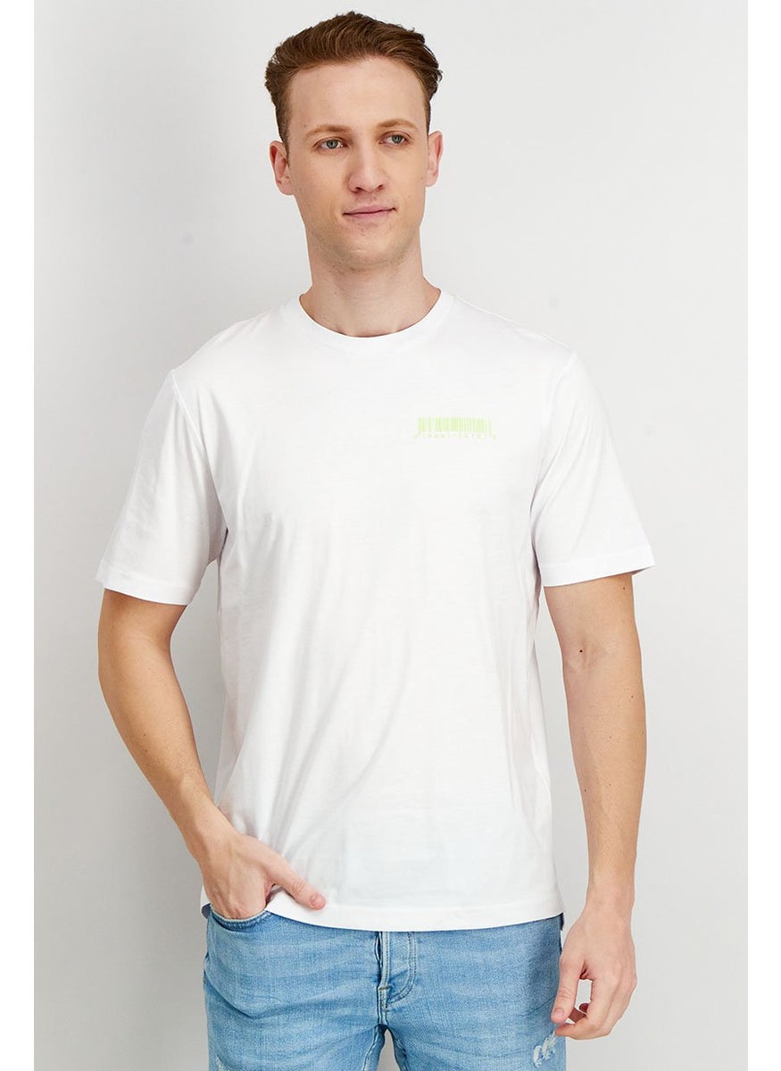 Men Crew Neck Short Sleeve Brand Logo T-Shirt, White