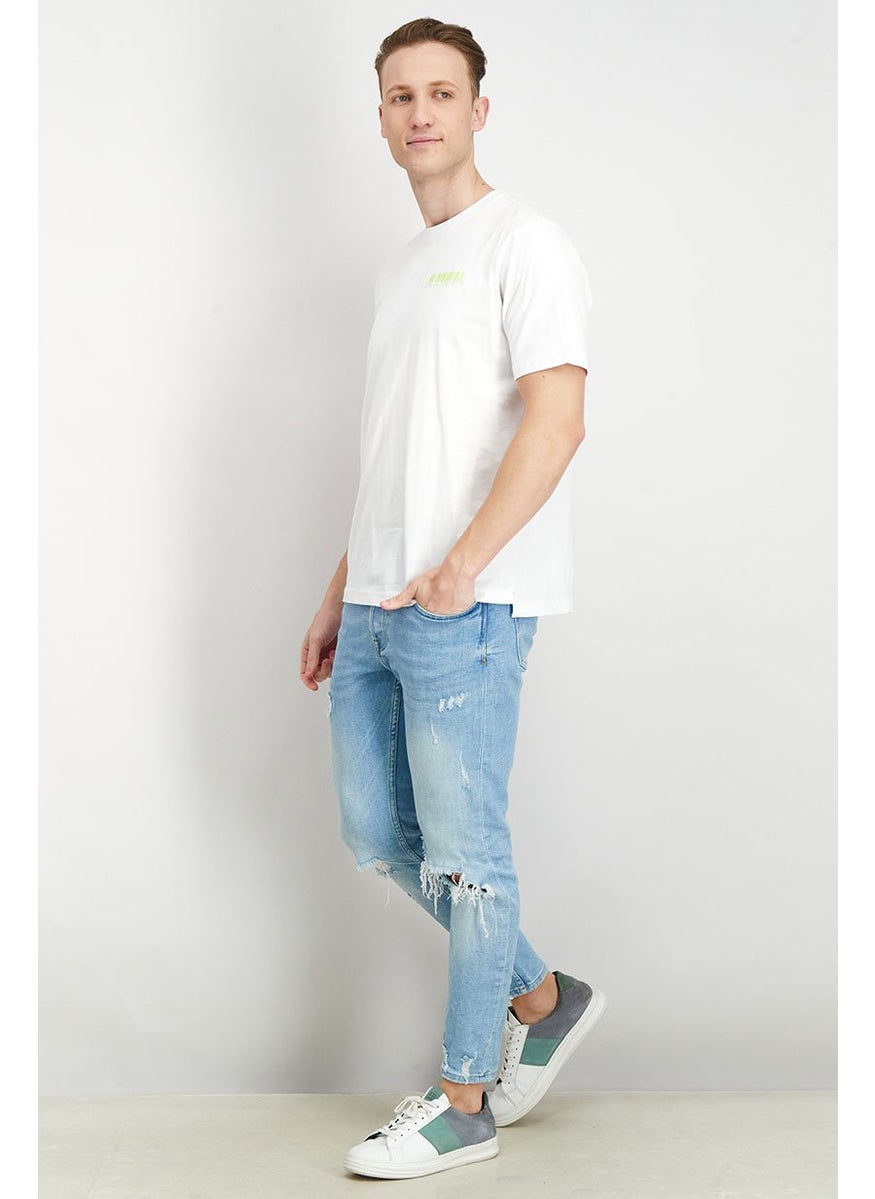 Men Crew Neck Short Sleeve Brand Logo T-Shirt, White