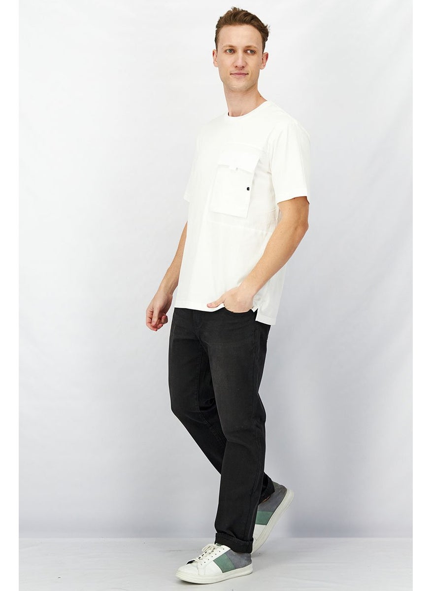 Men Crew Neck Short Sleeves Textured T-shirt, White