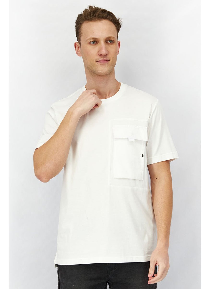 Men Crew Neck Short Sleeves Textured T-shirt, White