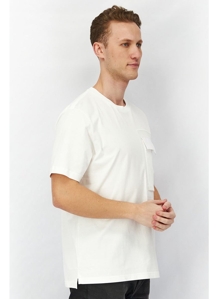 Men Crew Neck Short Sleeves Textured T-shirt, White