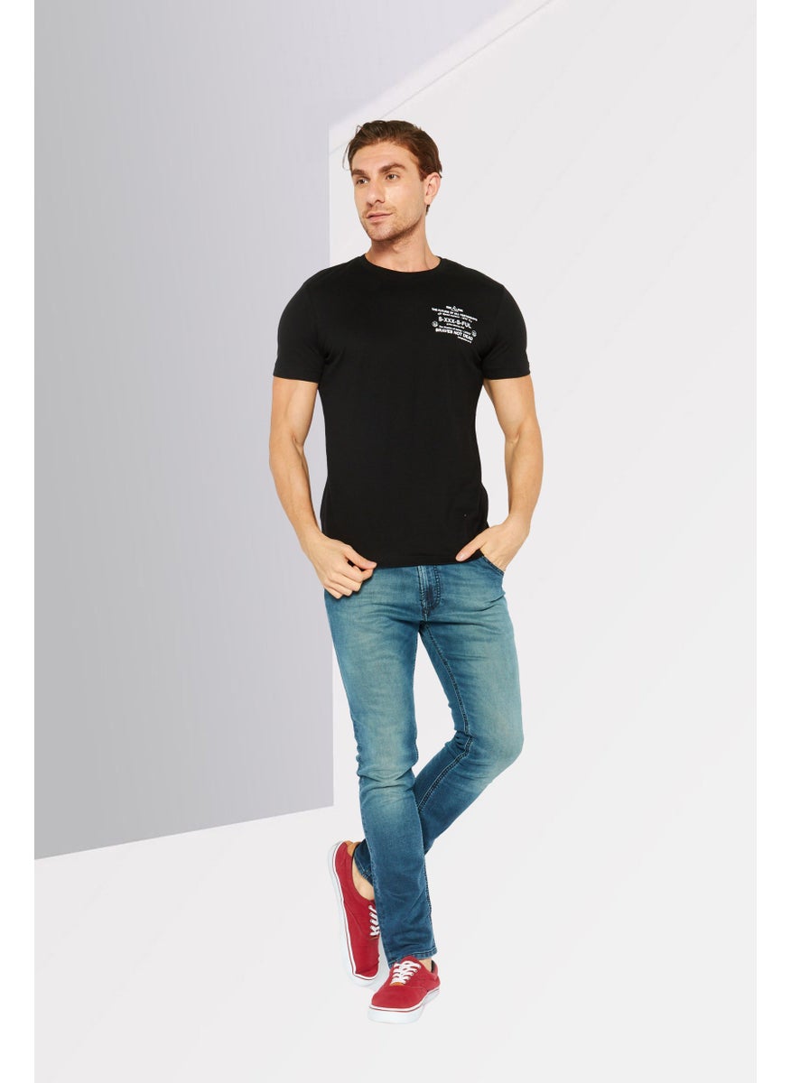 Men Crew Neck Short Sleeves Printed T-Shirt, Black