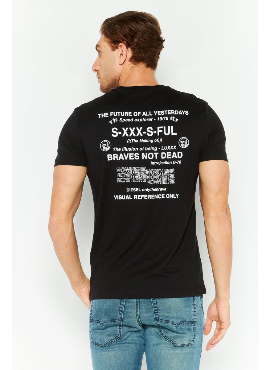 Men Crew Neck Short Sleeves Printed T-Shirt, Black