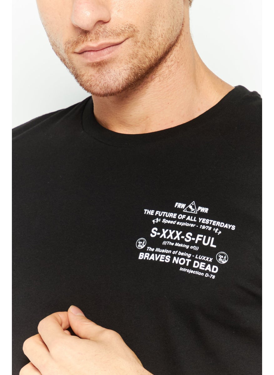 Men Crew Neck Short Sleeves Printed T-Shirt, Black