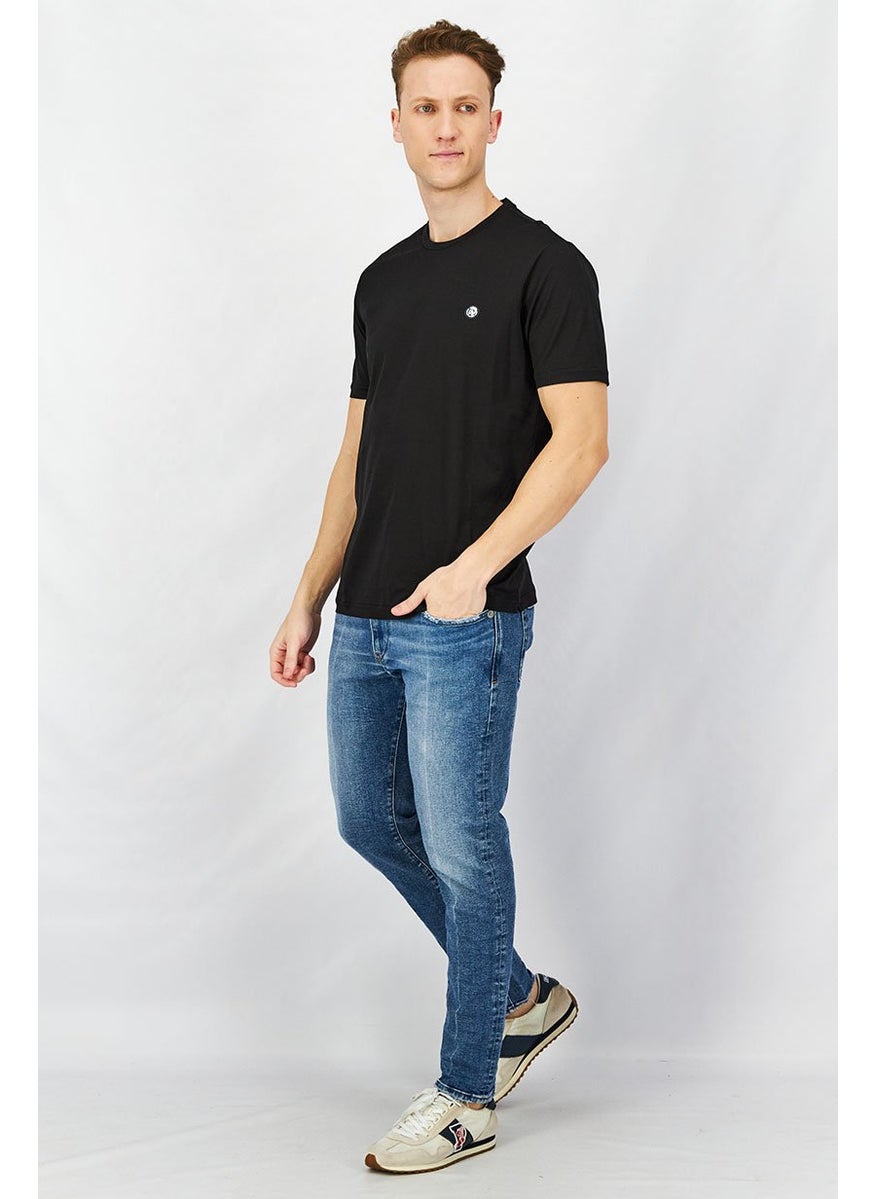Men Crew Neck Short Sleeve Embroidered T-shirt, Black