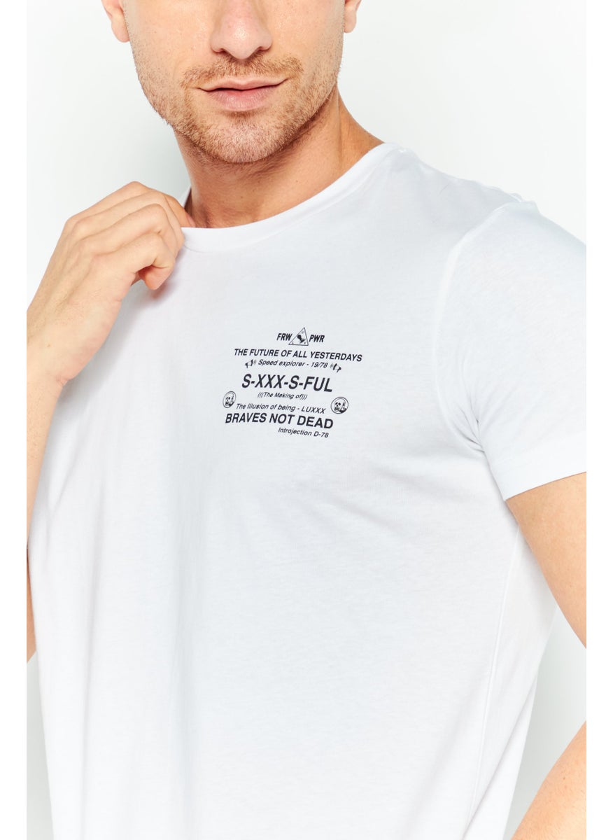 Men Crew Neck Short Sleeve Printed T-shirts, White