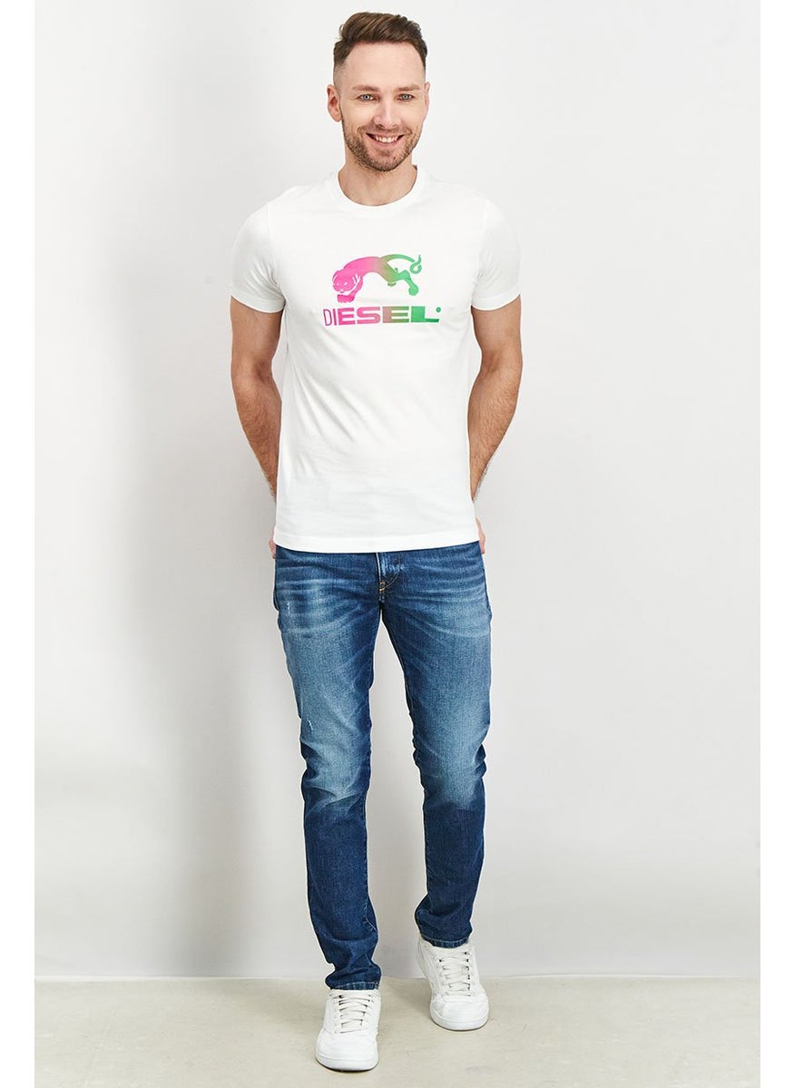 Men Crew Neck Short Sleeve Graphic Print T Shirt, White
